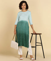 Rayon Ombre Green Tie Dye Straight Kurta With Adda Work (W1376)