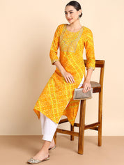 Women Embroidered Printed Rayon Straight Kurta (W1512)