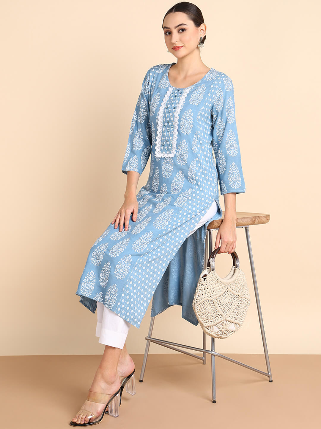 Women Embroidered Printed Rayon Straight Kurta (W1507)