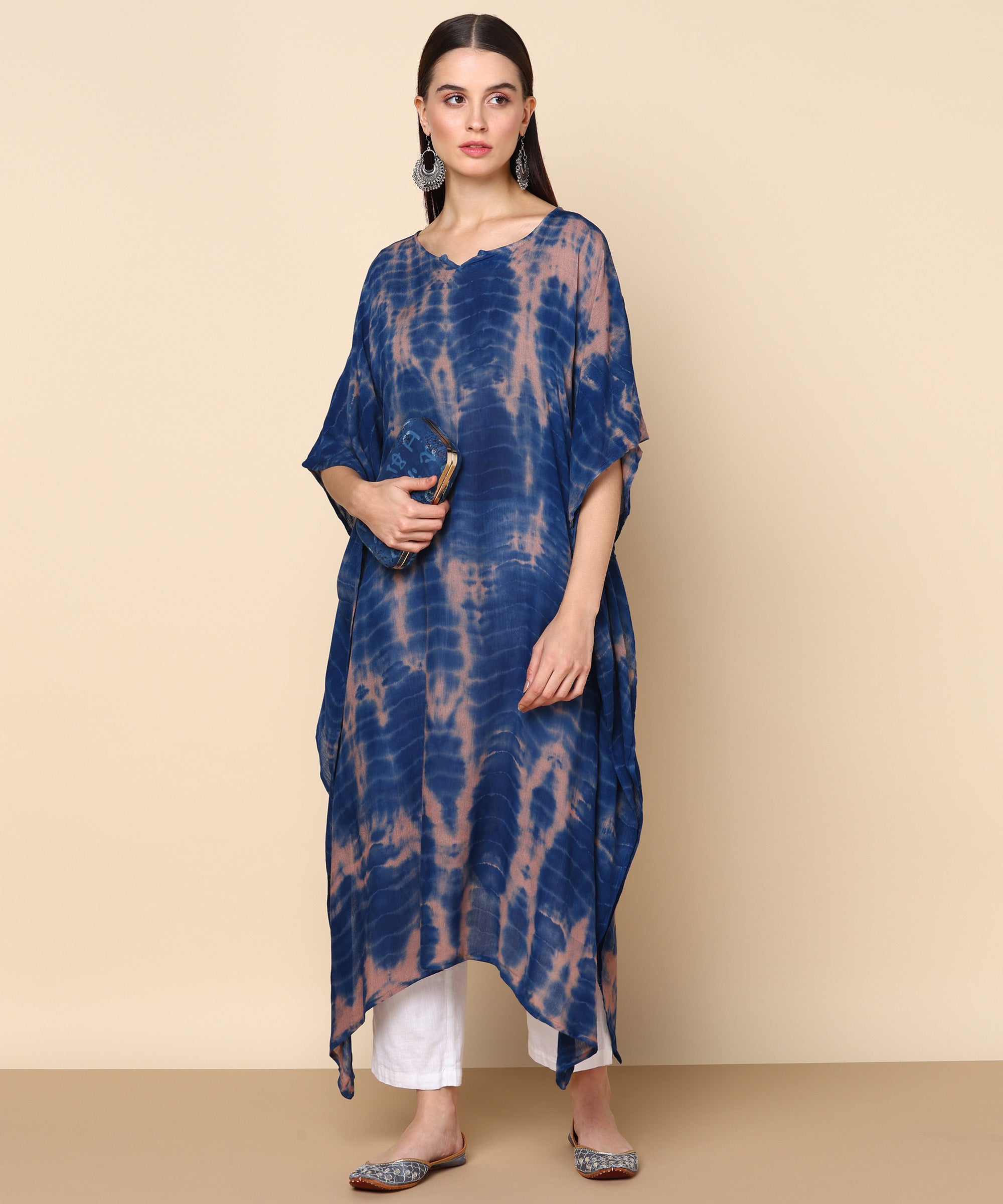 Rayon Tie Dye Beige Kaftan Dress (W1206)