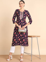 Women Embroidered Printed Rayon Straight Kurta (W1501)