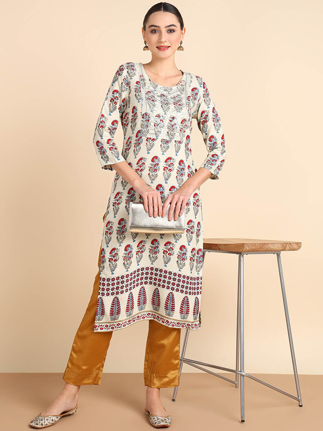 Women Embroidered Printed Rayon Straight Kurta (W1515)