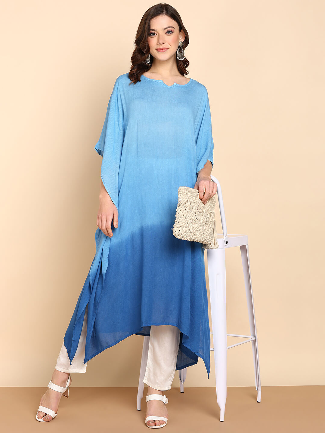 Hand Dyed Loose Fitted Crepe Kaftan Kurta (W1439)