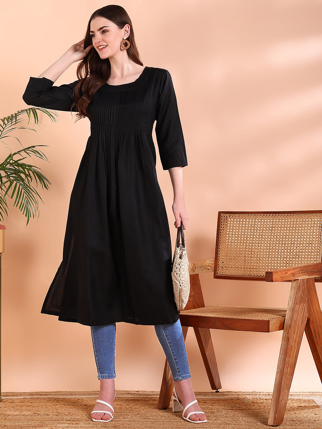 Black Straight Kurta with Soft Rayon (W1571)