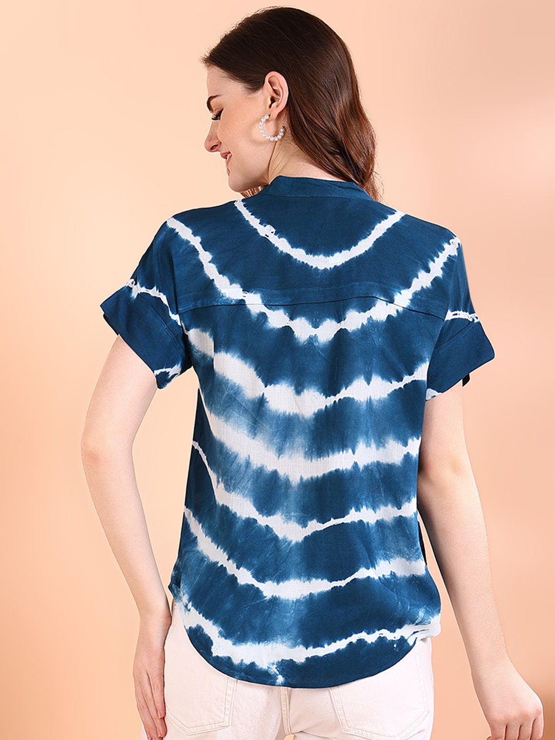 Vibrant Navy Blue Tie-Dye Everywhere Top In Soft Rayon (W1543)