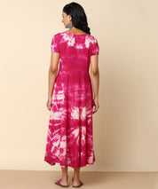 Rayon Fuchsia Tie Dye Flared Dress (W1281)