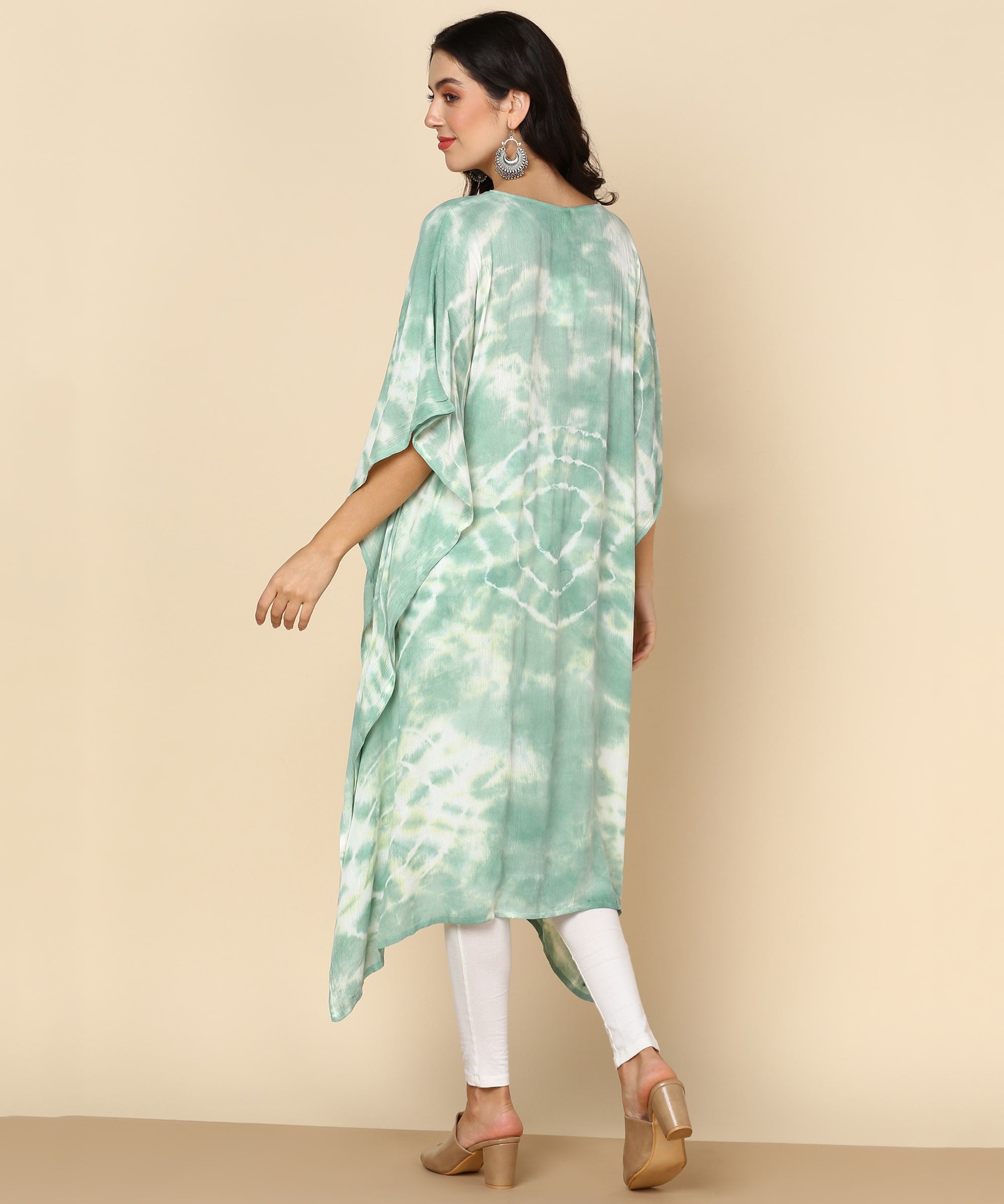 Rayon Tie Dye Pastel Green Kaftan kurta (W1349)