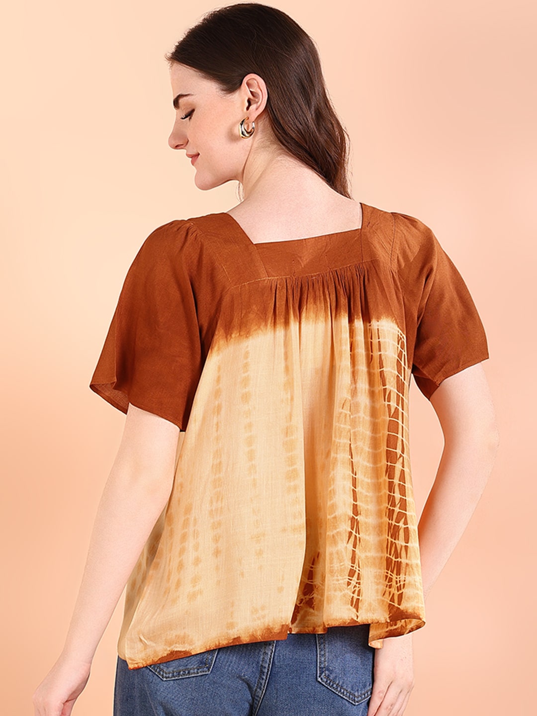 Vibrant Orange Tie-Dye Everywhere Top In Soft Rayon (W1563)