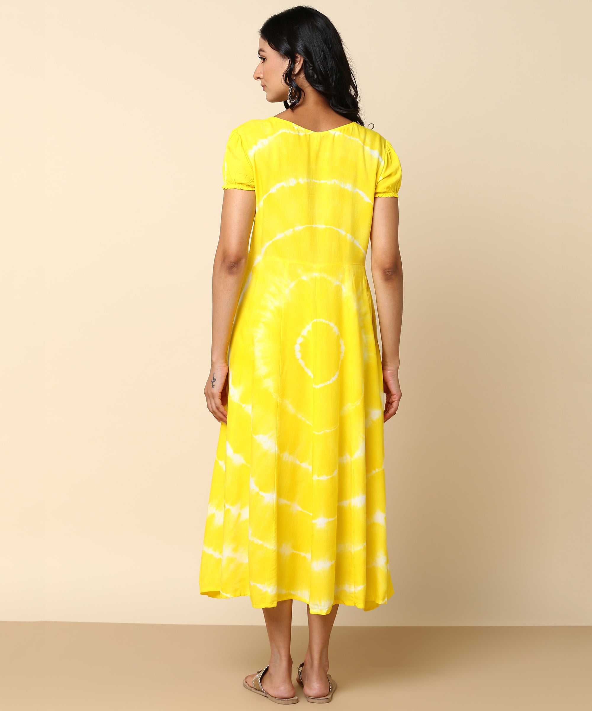 Rayon Tie Dye Yellow Dress (W1280)