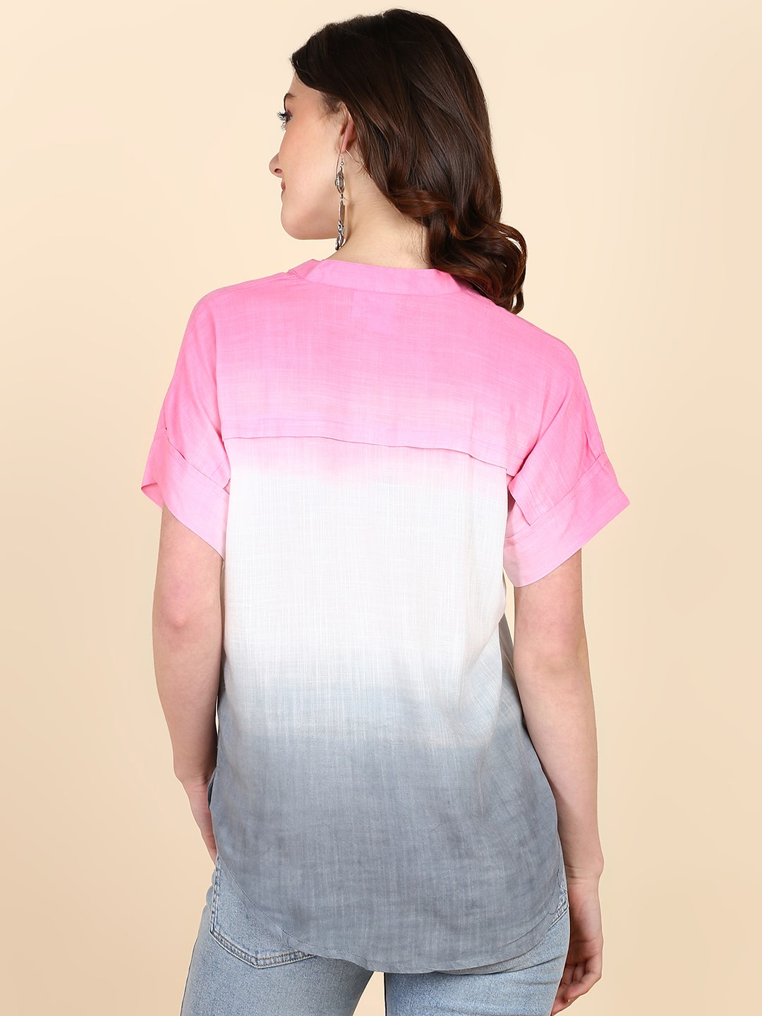 Half Sleeves Tie Dyed Fitted Rayon Top (W1489)