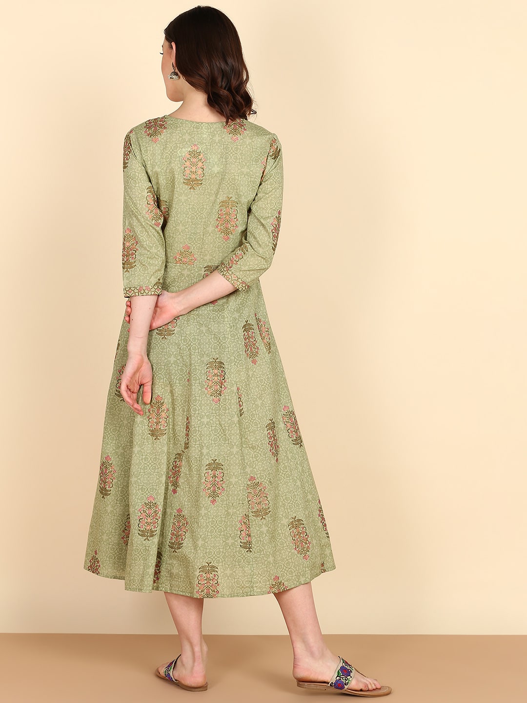 Pure Cotton Stylish Olive A-line Dress (W1070)