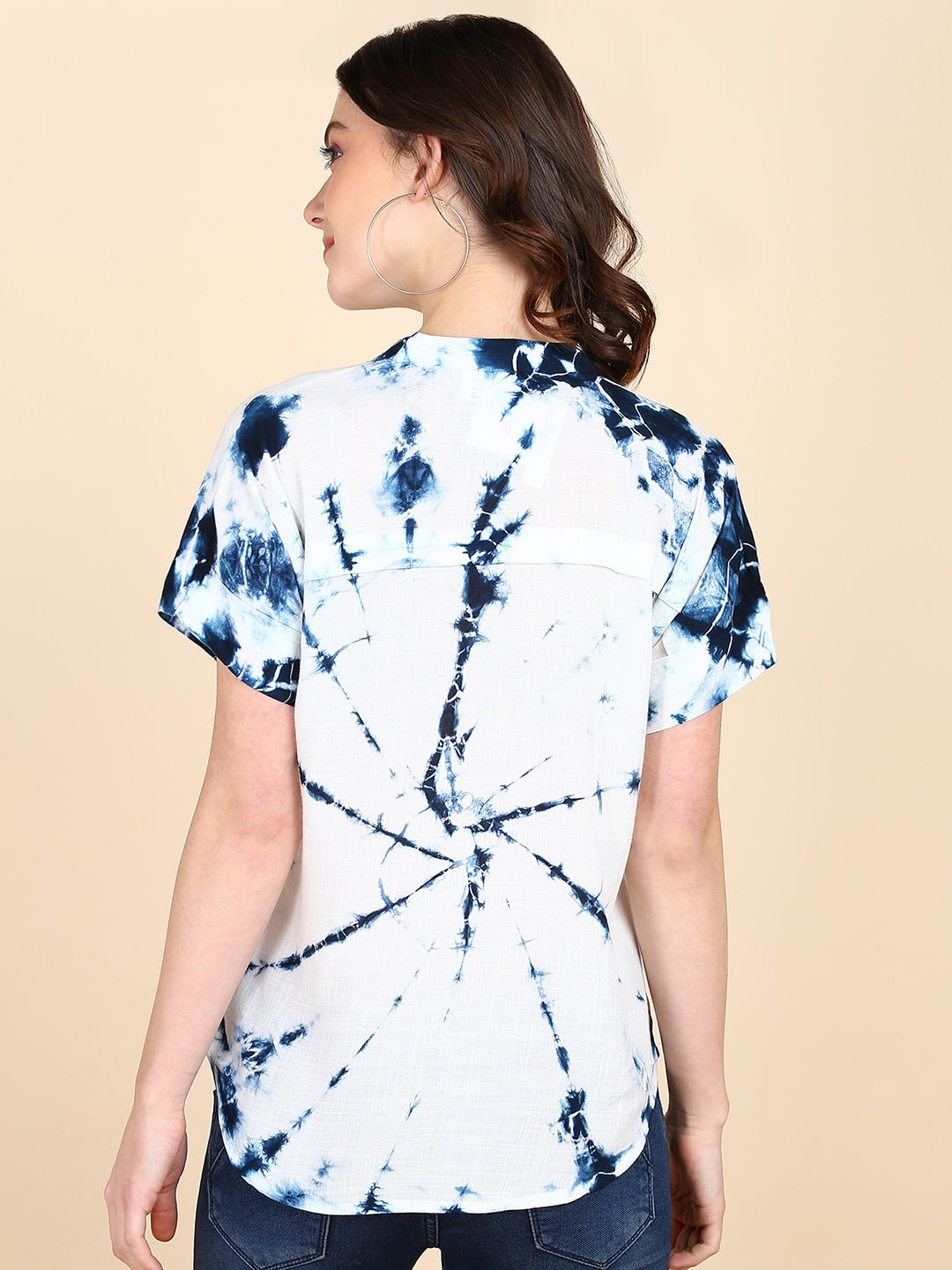 Half Sleeves Tie Dyed Fitted Rayon Top (W1487)