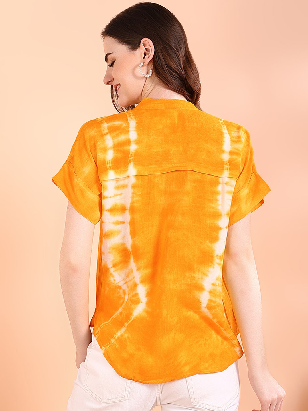 Vibrant Yellow Tie-Dye Everywhere Top In Soft Rayon (W1542)