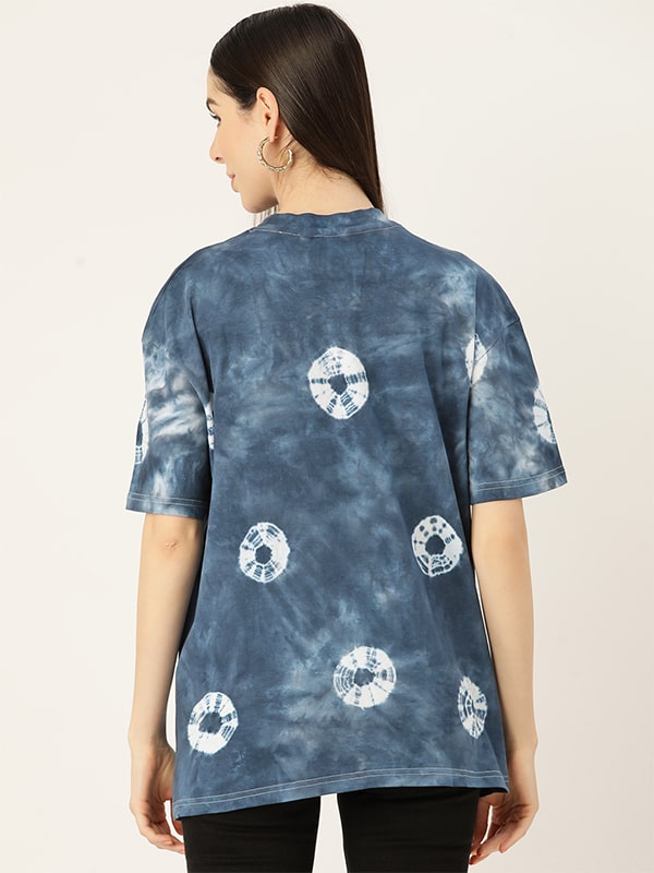 Cotton Tie Dye Blue Oversize T-shirts (W1290)