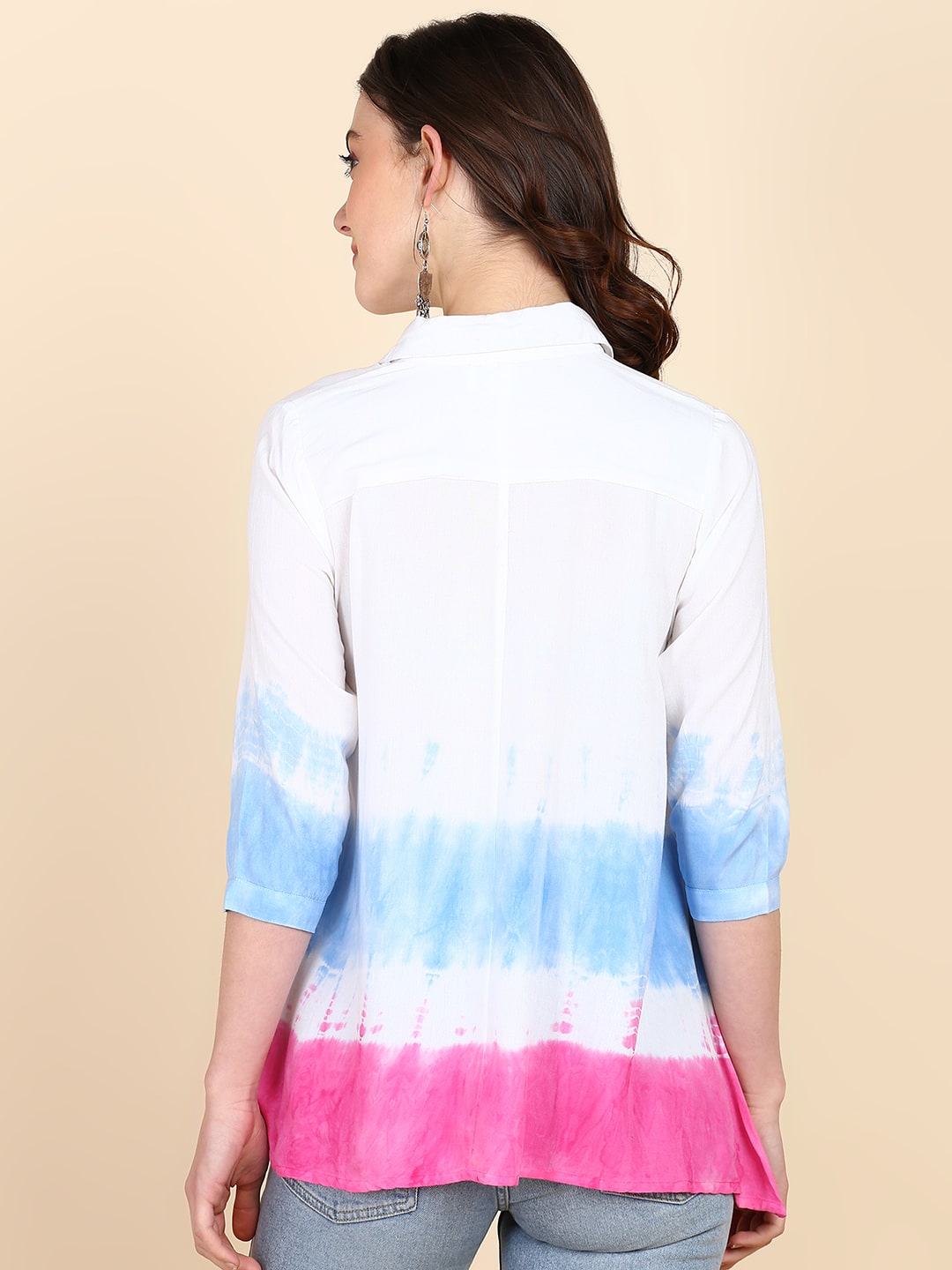 Tie Dyed 2 Piece Collar with Double Pleated Rayon Shirt (W1484)