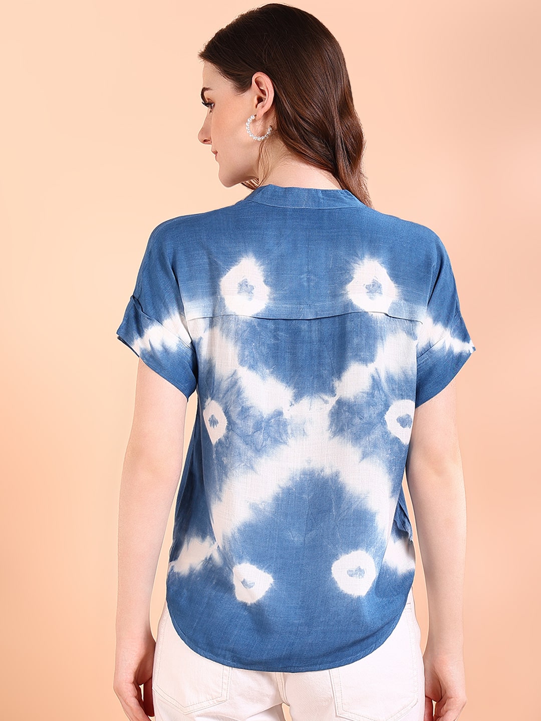 Vibrant Blue Tie-Dye Everywhere Top In Soft Rayon (W1544)