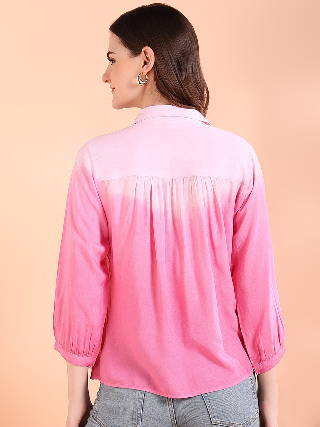 Pink Tie-Dye Crepe Loose Fit Shirt (W1569)