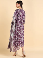 Purple Floral Print Cotton Anarkali Kurta with Dupatta (W1408)