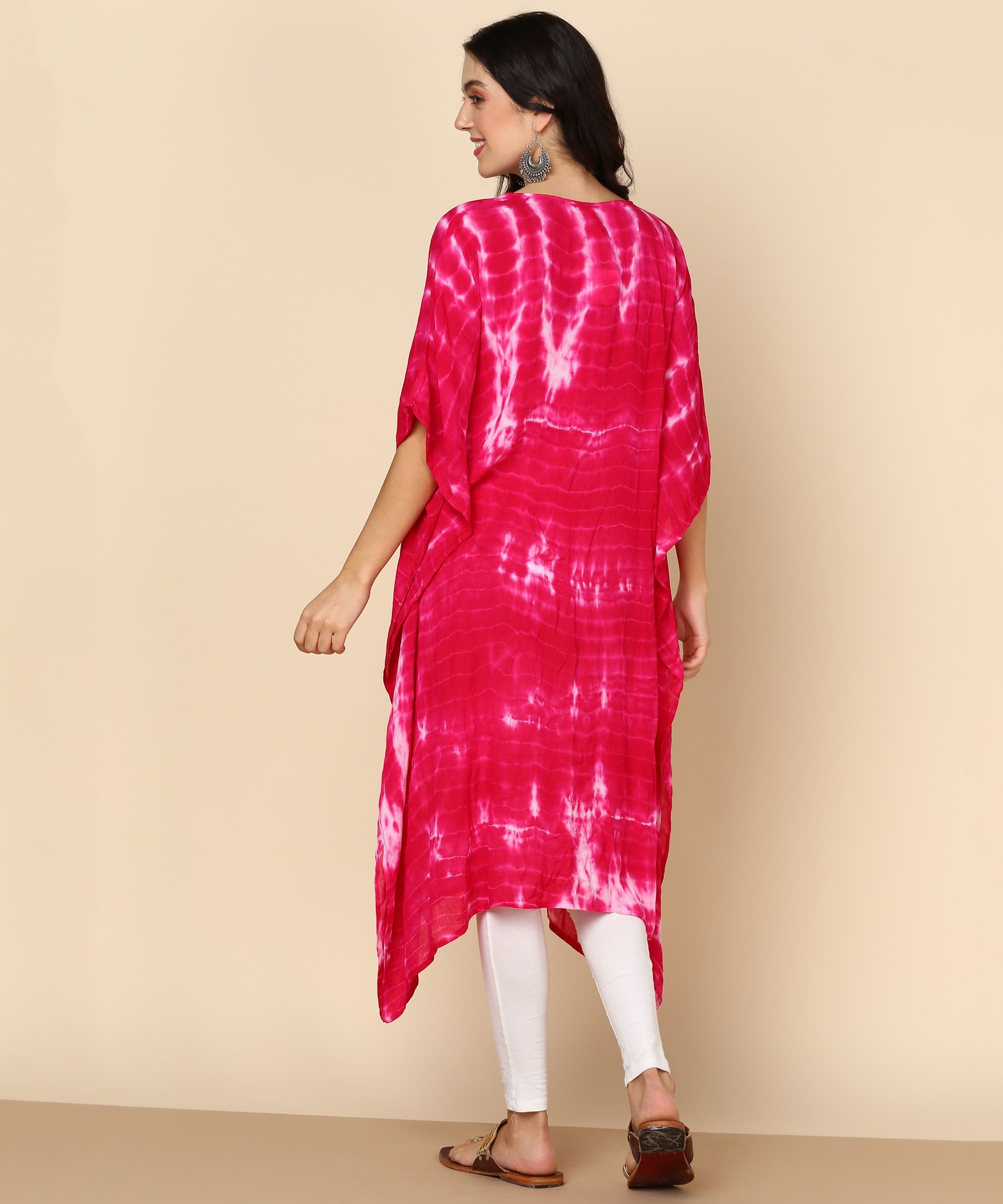 Rayon Crepe Tie Dye Pink Kaftan Kurta (W1123)