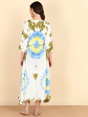 Rayon Tie Dye White Midi Dress (W1212)