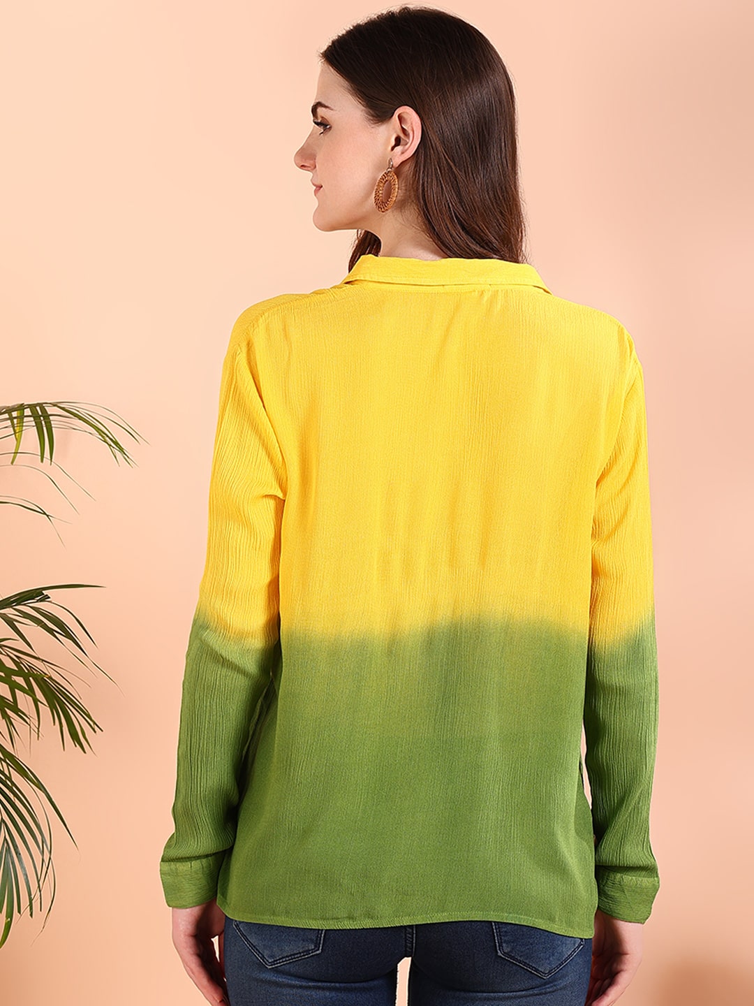 Yellow Tie-Dye Crepe Loose fit Shirt (W1558)