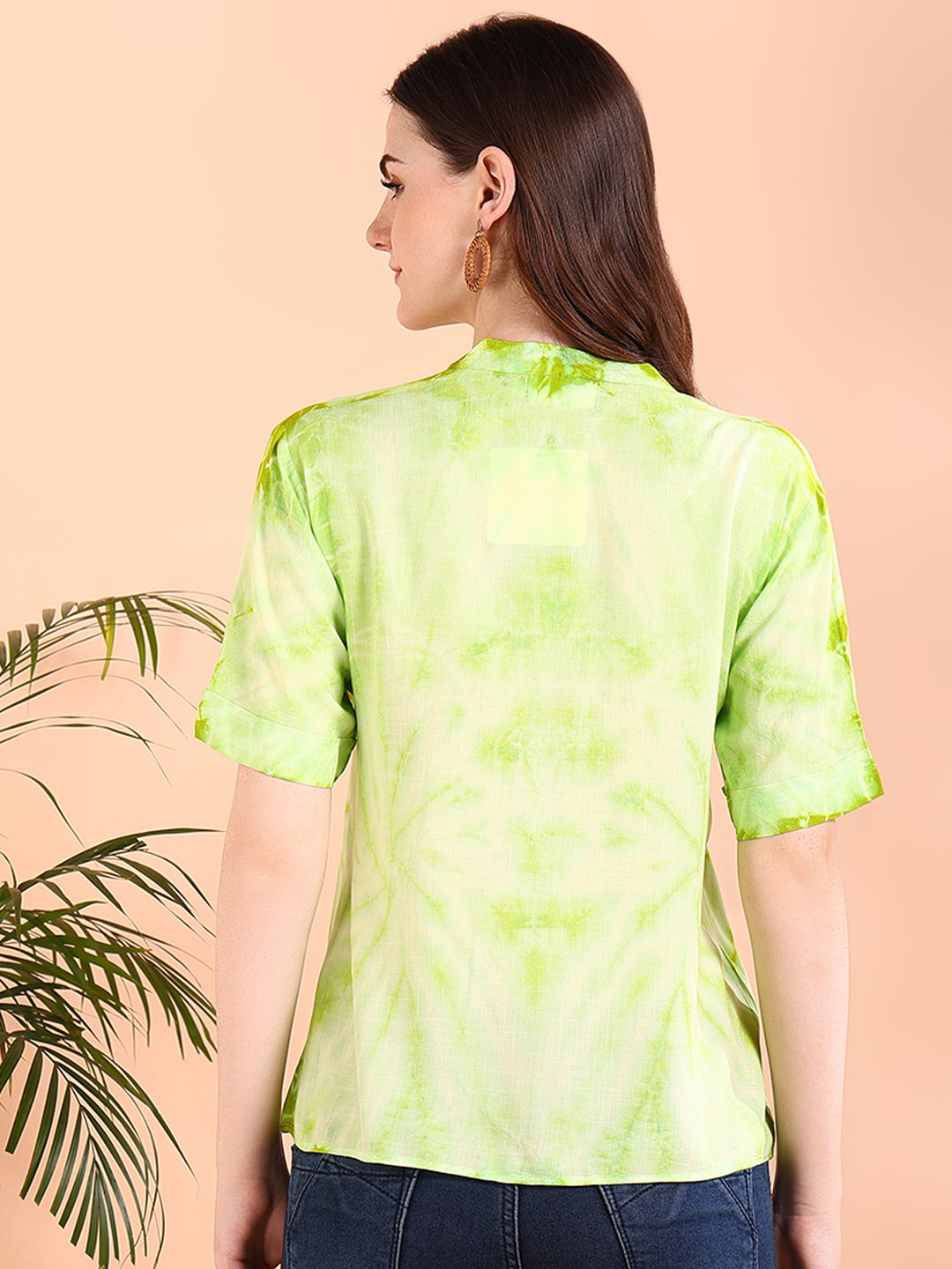 Vibrant Green Tie-Dye Everywhere Top In Soft Rayon (W1564)