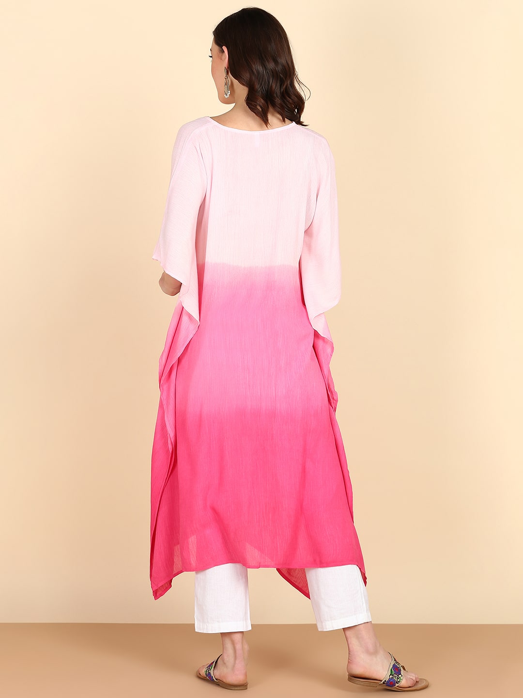 Rayon Hand Dyed Tie Dye Ombre Pink Kaftan (W1158)