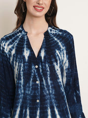 Rayon Tie Dye Blue Rayon Slub Shirt (W1342)