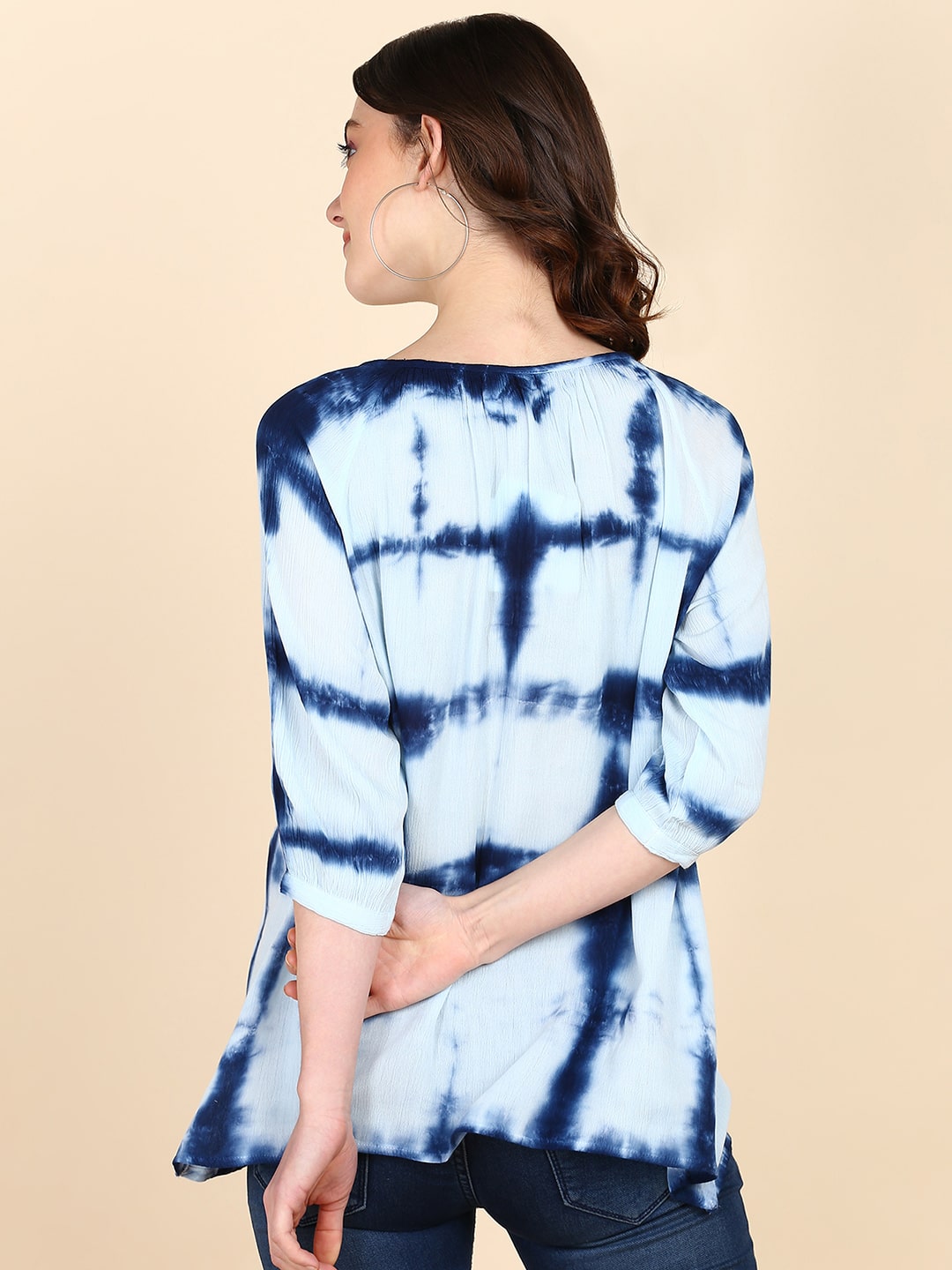 Tie Dyed Round Neck Rayon Crepe Top (W1476)