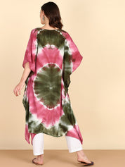 Rayon Tie Dye Pink Green Kaftan kurta (W1356)