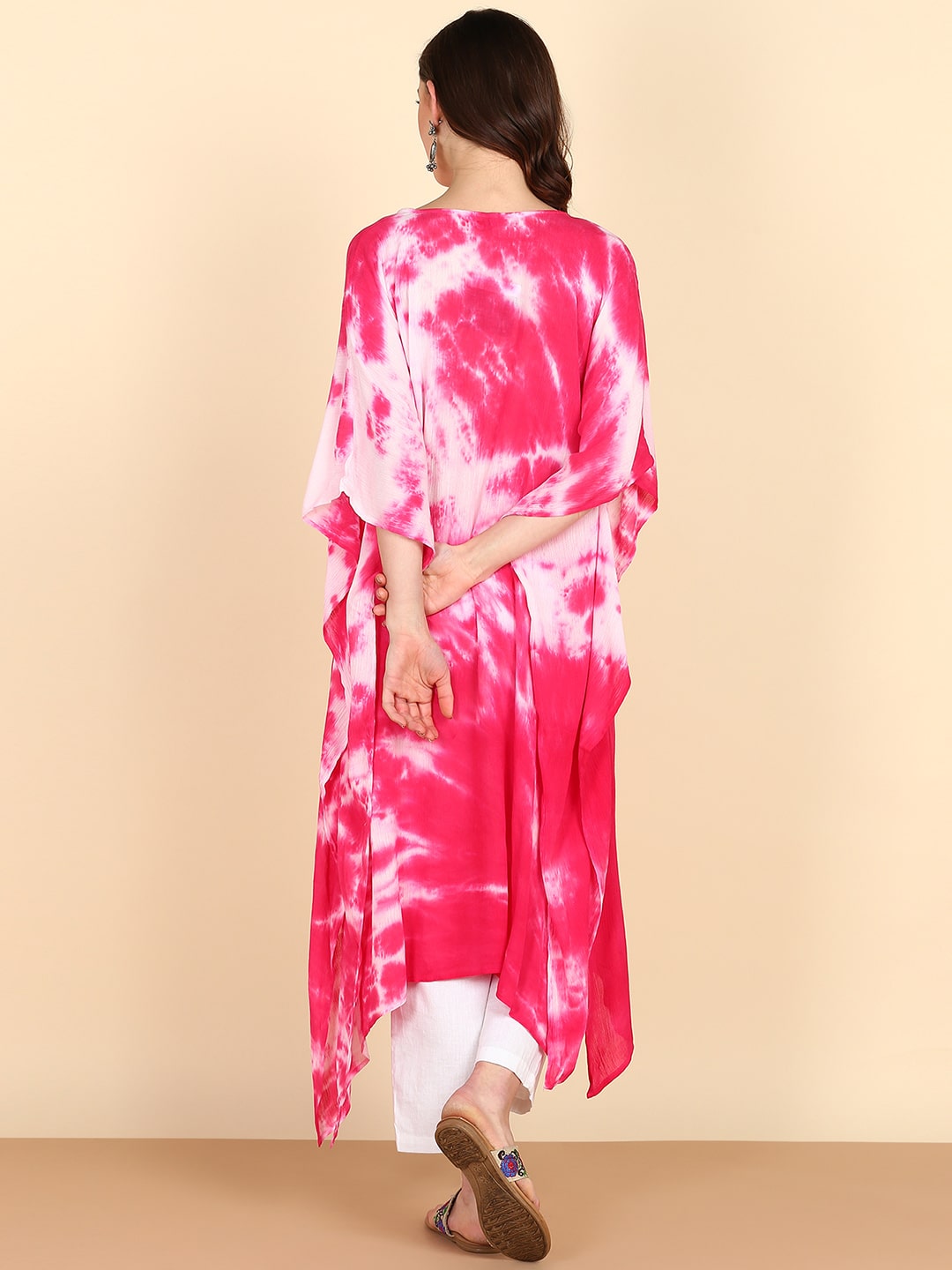 Rayon Tie Dye Pink And White Crepe Kaftan kurta (W1350)