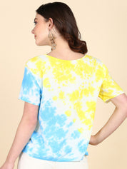 Half Sleeves Tie Dyed Front Pleated Rayon Top (W1474)