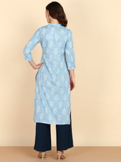 Pure Cotton Ethnic Printed White Gotta Patti Kurta (W1265)