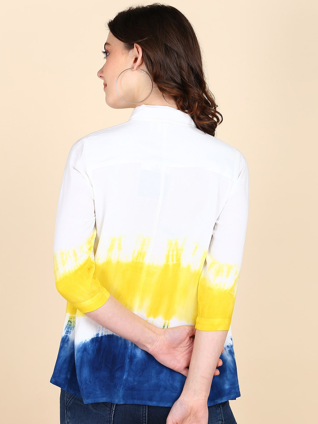 Tie Dyed 2 Piece Collar with Double Pleated Rayon Shirt (W1483)