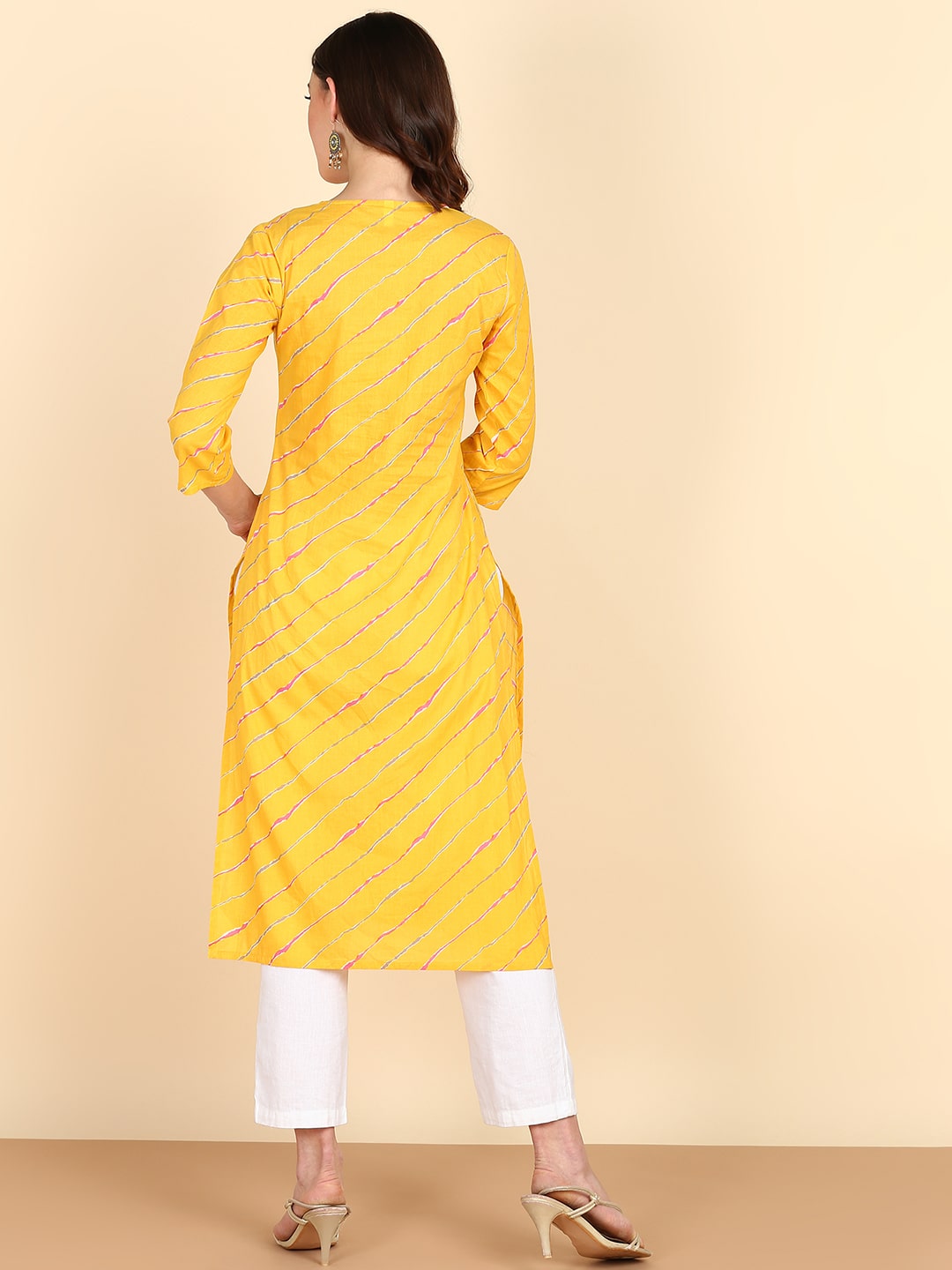 Yellow Pure Cotton Bandhej Print Kurti With Sequins Embroidery Work (W1363)