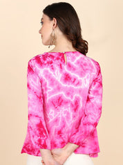 Tie Dyed 5 Pleated Round Neck Rayon Top (W1475)