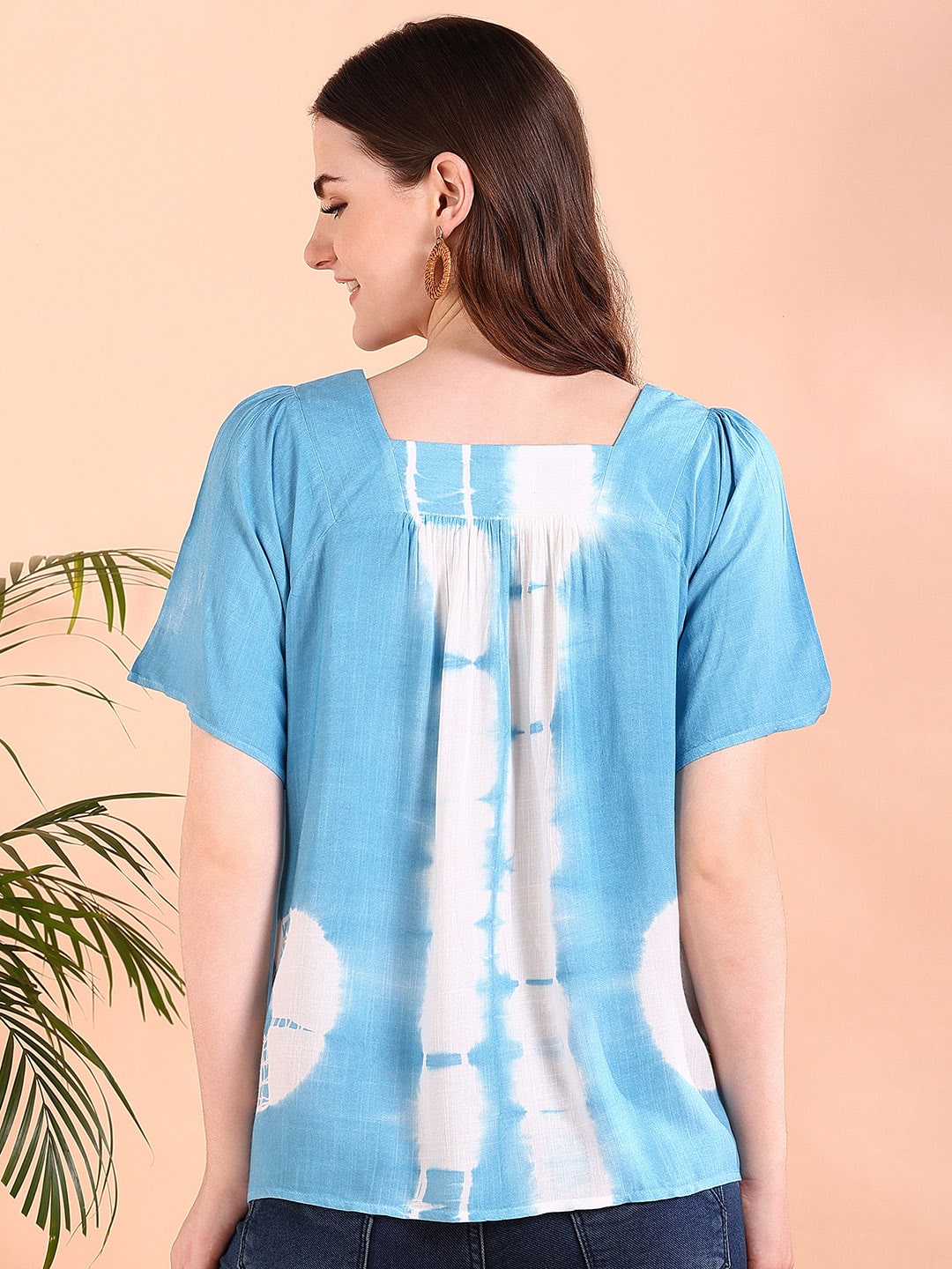 Vibrant Blue Tie-Dye Everywhere Top In Soft Rayon (W1562)