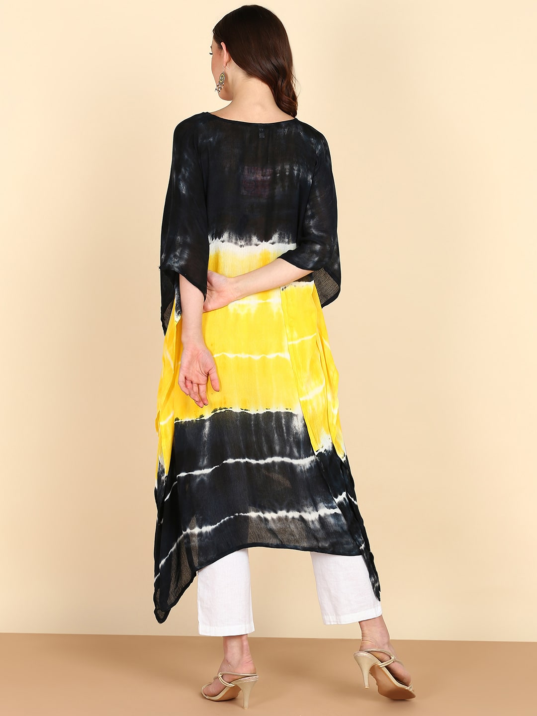 Rayon Crepe Tie Dye yellow & Green Hand Kaftan Kurta (W1210)