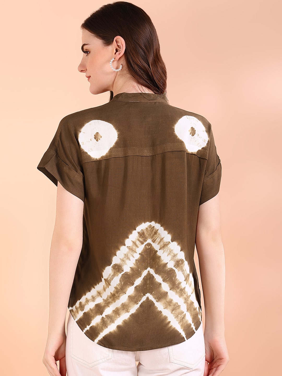 Vibrant Brown Tie-Dye Everywhere Top In Soft Rayon (W1545)