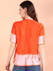 Vibrant Orange Tie-Dye Everywhere Top In Soft Rayon (W1565)