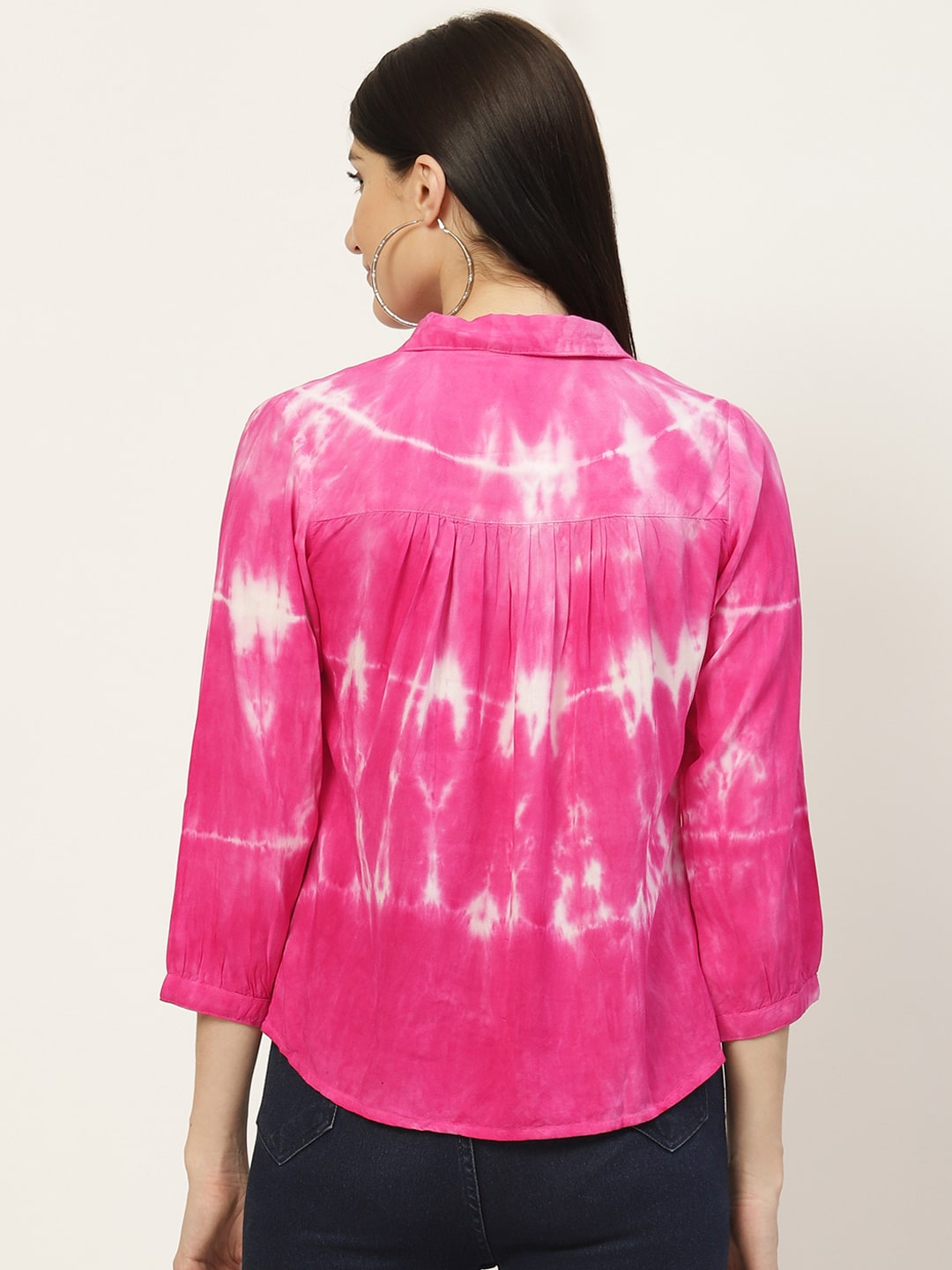 Rayon Tie Dye Pink Loose Fit Shirt (W1271)