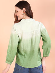 Green Tie-Dye Crepe Loose Fit Shirt (W1568)