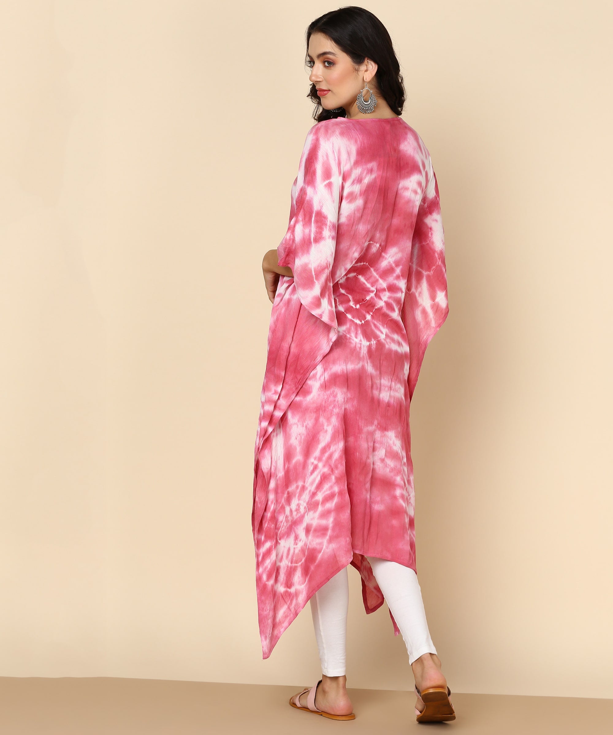 Rayon Tie Dye Pink Kaftan kurta (W1354)