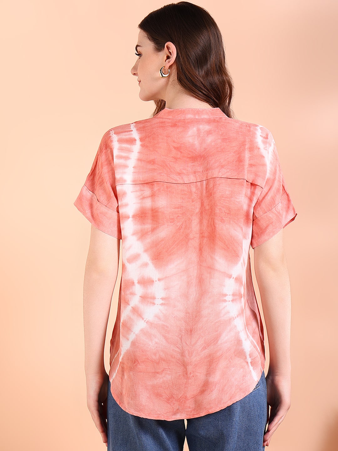 Vibrant Peach Tie-Dye Everywhere Top In Soft Rayon (W1546)