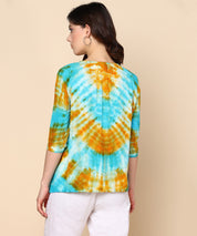 Teal and Mustard Circular Tie Dye Rayon Crepe Top (W1421)