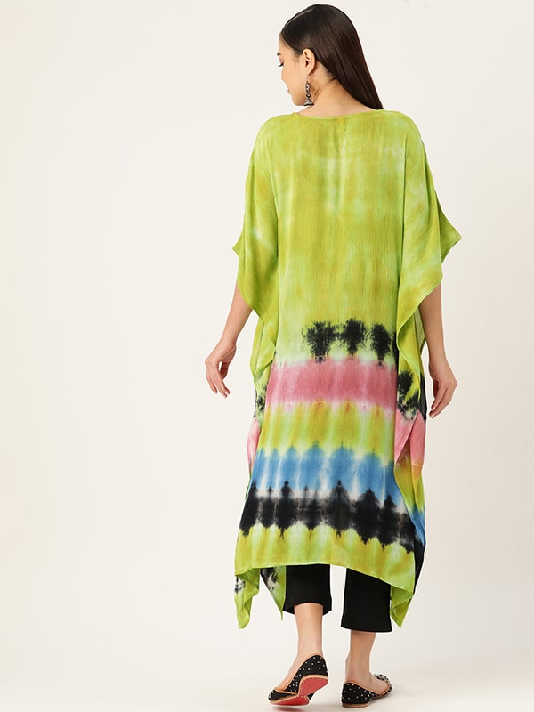 Rayon Tie Dye Green Kaftan Kurta (W1355)