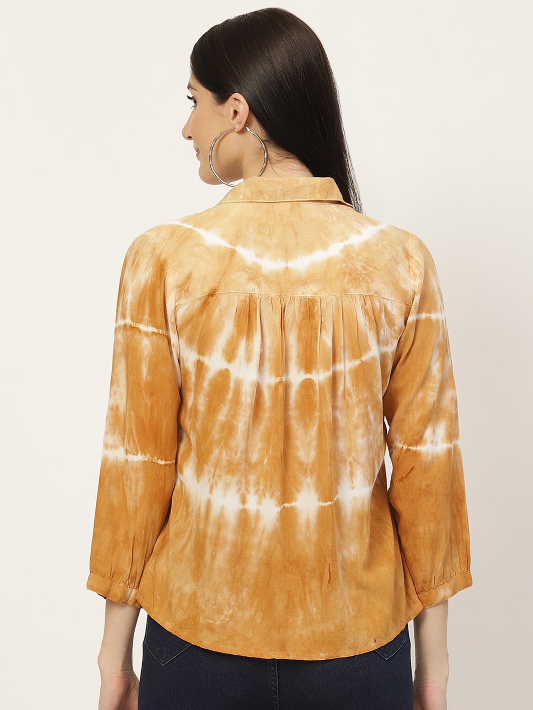 Rayon Tie Dye Mustard Yellow Loose Fit Shirt (W1270)