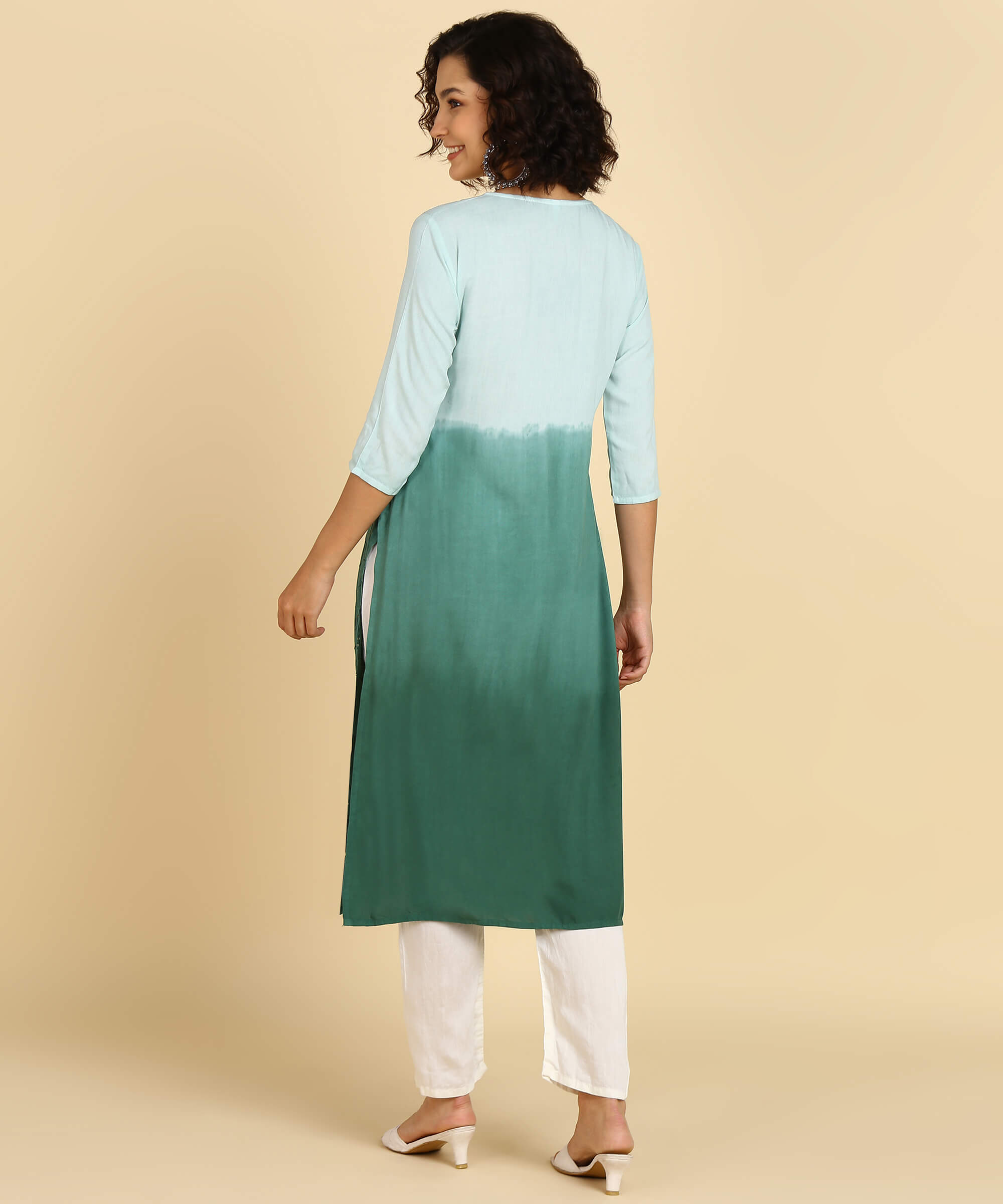 Rayon Ombre Green Tie Dye Straight Kurta With Adda Work (W1376)