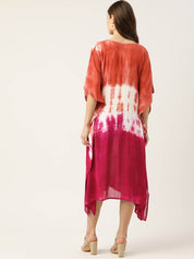 Rayon Crepe Tie Dye Brown Kaftan Dress (W1189)