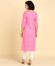 Pure Cotton Pink Bandhej Print Kurta with Zari Embroidery (W1392)